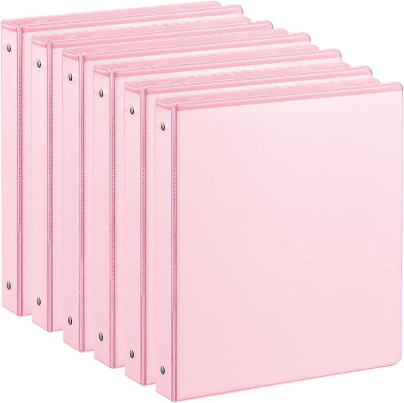SUIN 1-inch 3 Ring Binder with 2 Interior Pockets, 1'' Basic Binders Holds US Letter Size 8.5'' x 11'' Paper - Versatile Binders for Office, Home, and School Use, 6 Pack (Pink) - Image 1